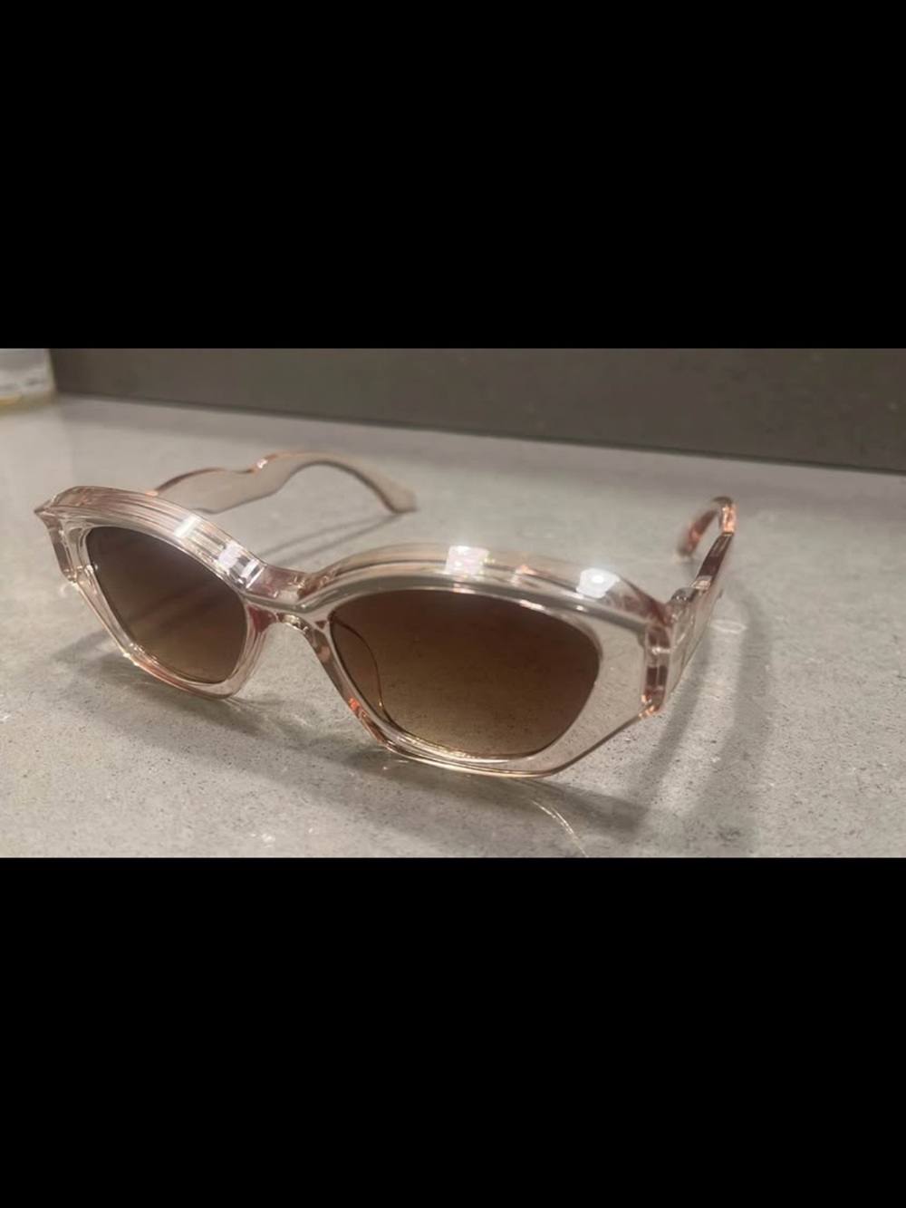 Clear Champagne Pink Cat-Eye Sunglasses with Brown Gradient Lenses